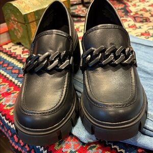 Madden Girl Black Loafers with Chain Detail